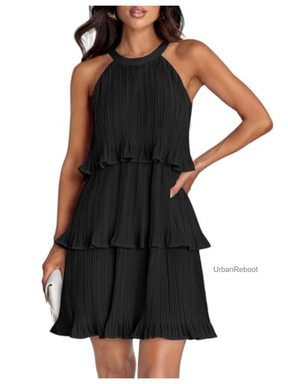 Women's Halter Ruffle Tiered Mini Dress Sleeveless Backless Summer Cocktail